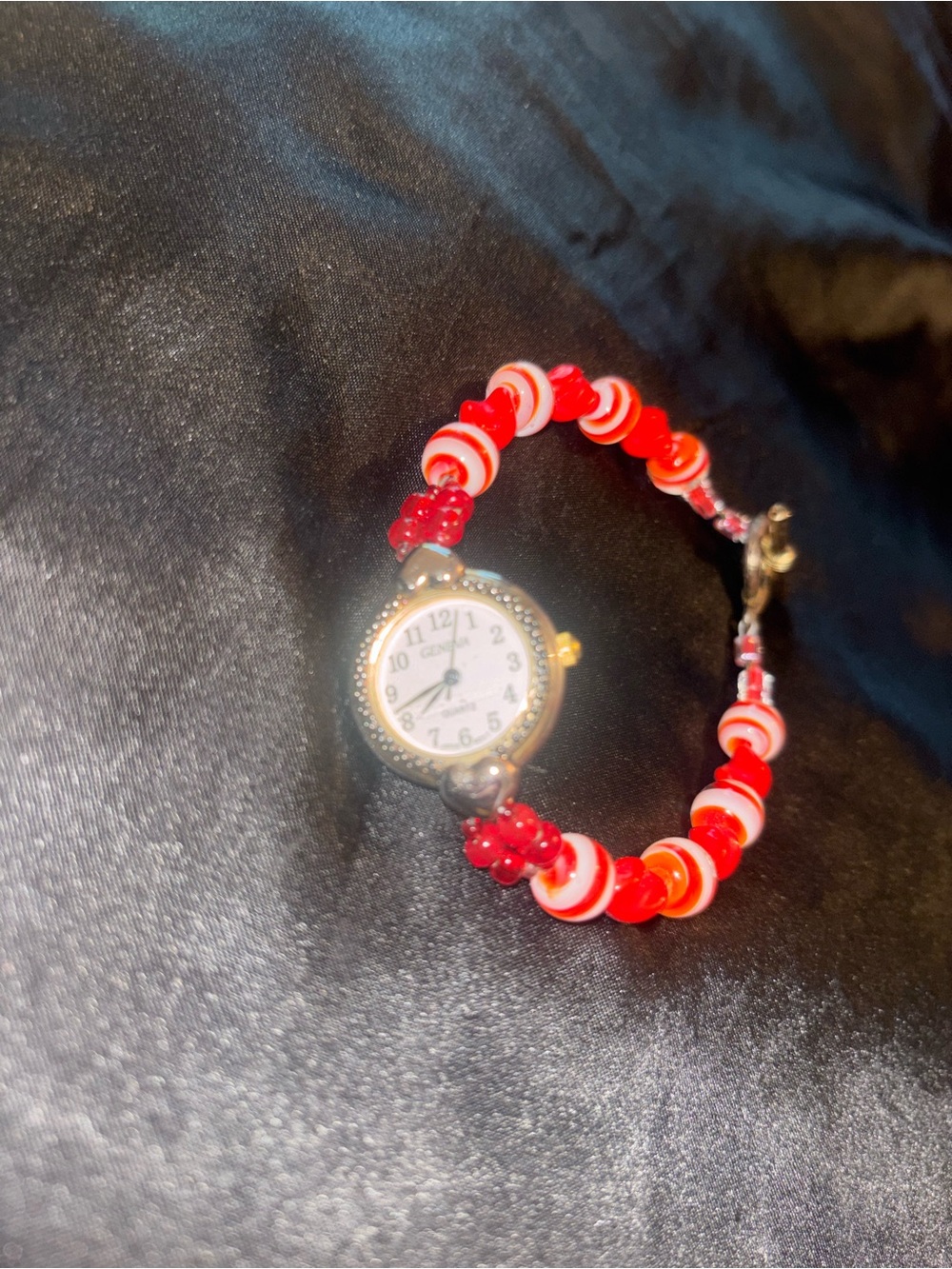 Vintage Beaded Red Candy Bracelet Watch Geneva Japan